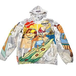 Members Only Rocket Power 1/4 Zip Windbreaker Jacket Nickelodeon Mens Small FLAW
